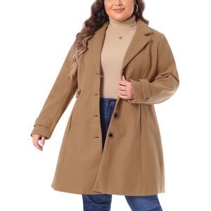 Plus Size Pea Coat Long Overcoat Winter Coats Camel